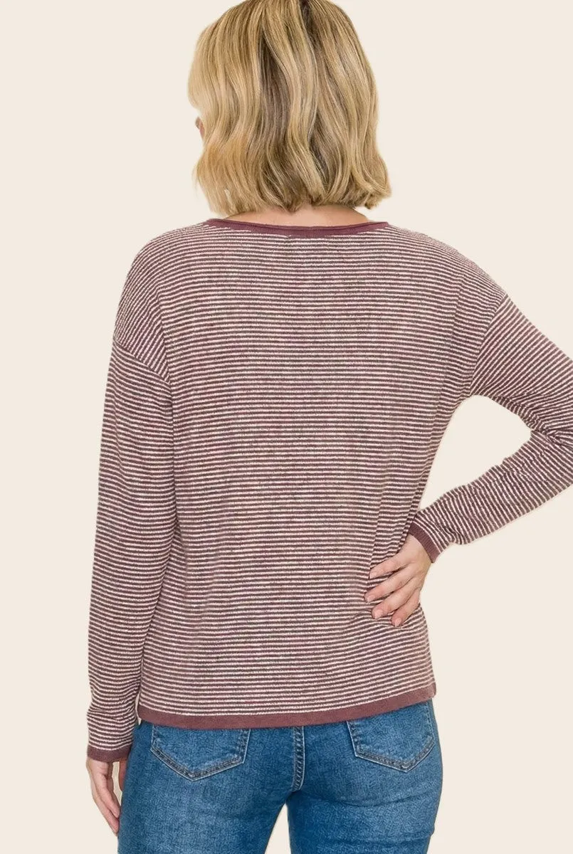 Burgundy Striped Waffle Knit Sweater sold by Pinkblush product image thumbnail 3