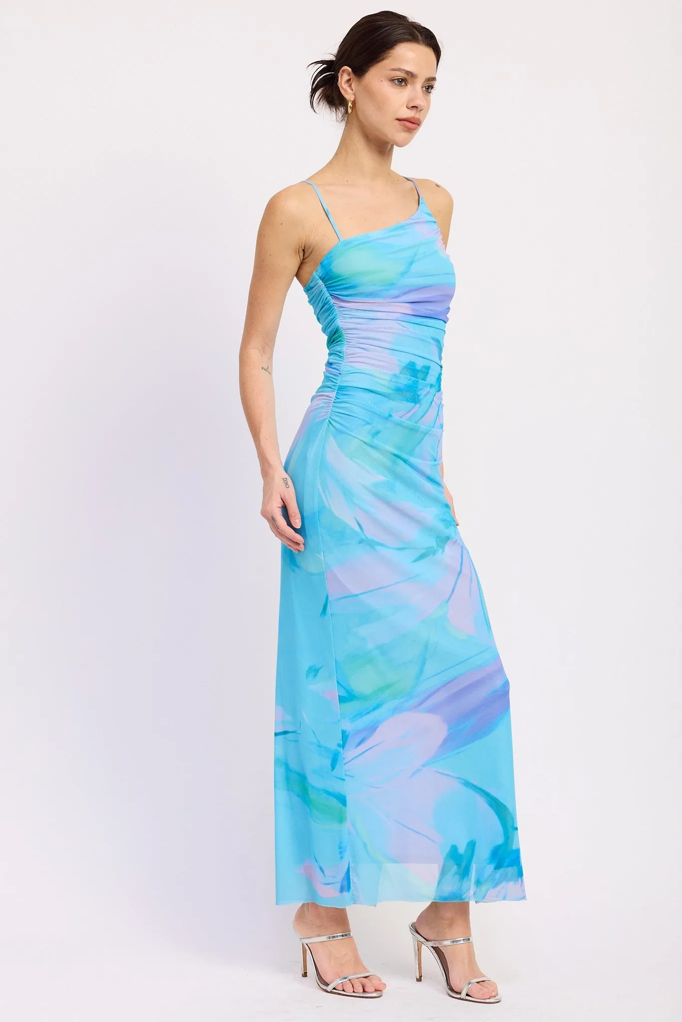 Blue Multi One Shoulder Ruched Dress sold by Pinkblush product image thumbnail 3