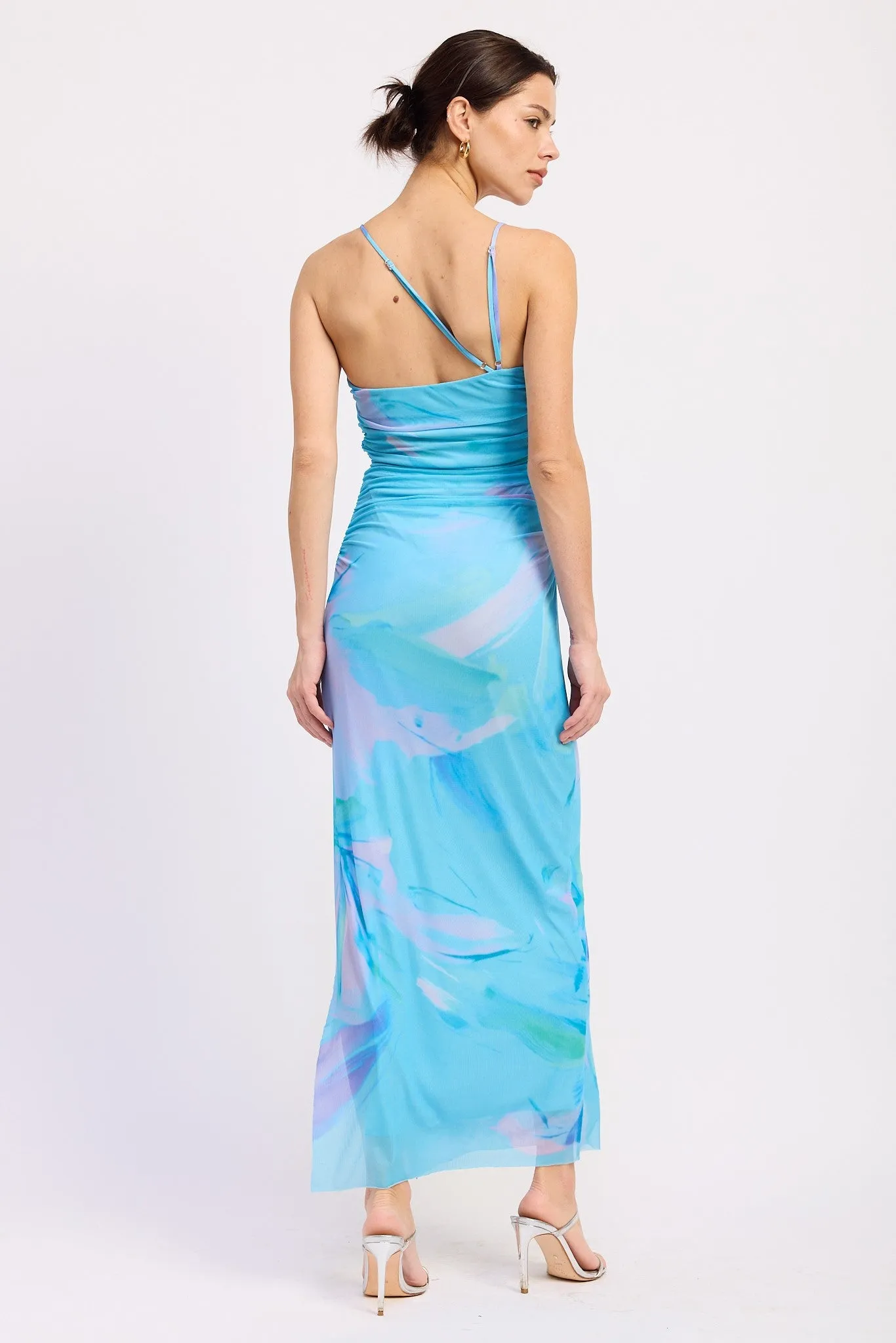 Blue Multi One Shoulder Ruched Dress sold by Pinkblush product image thumbnail 4