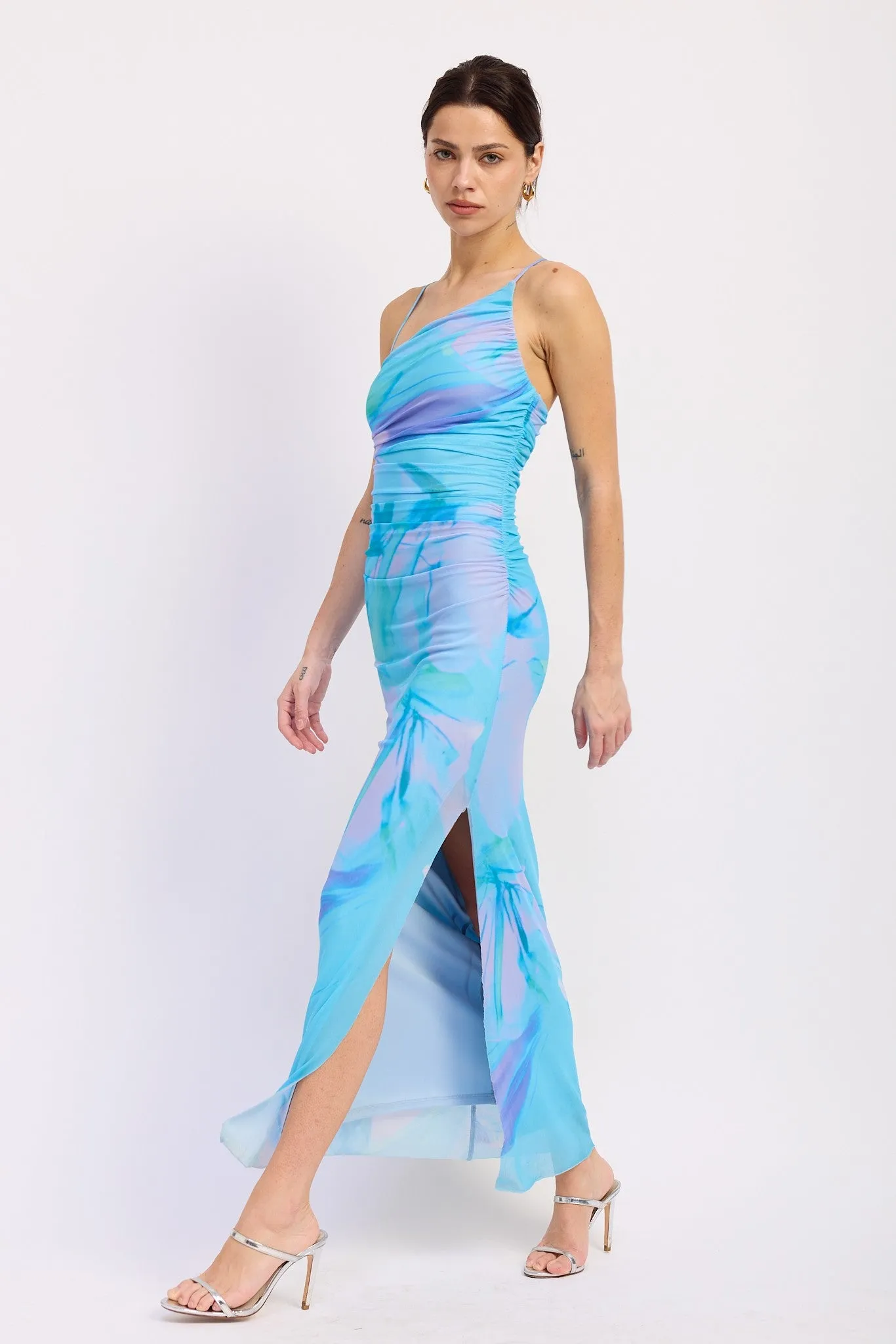 Blue Multi One Shoulder Ruched Dress sold by Pinkblush product image thumbnail 2