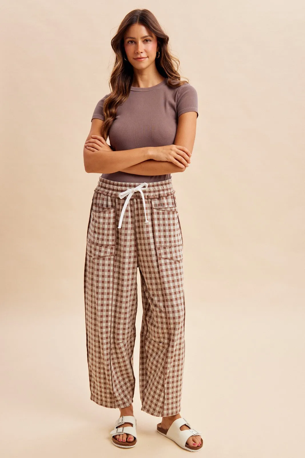 Mocha Gingham Barrel Leg Maternity Pants sold by Pinkblush product image thumbnail 5