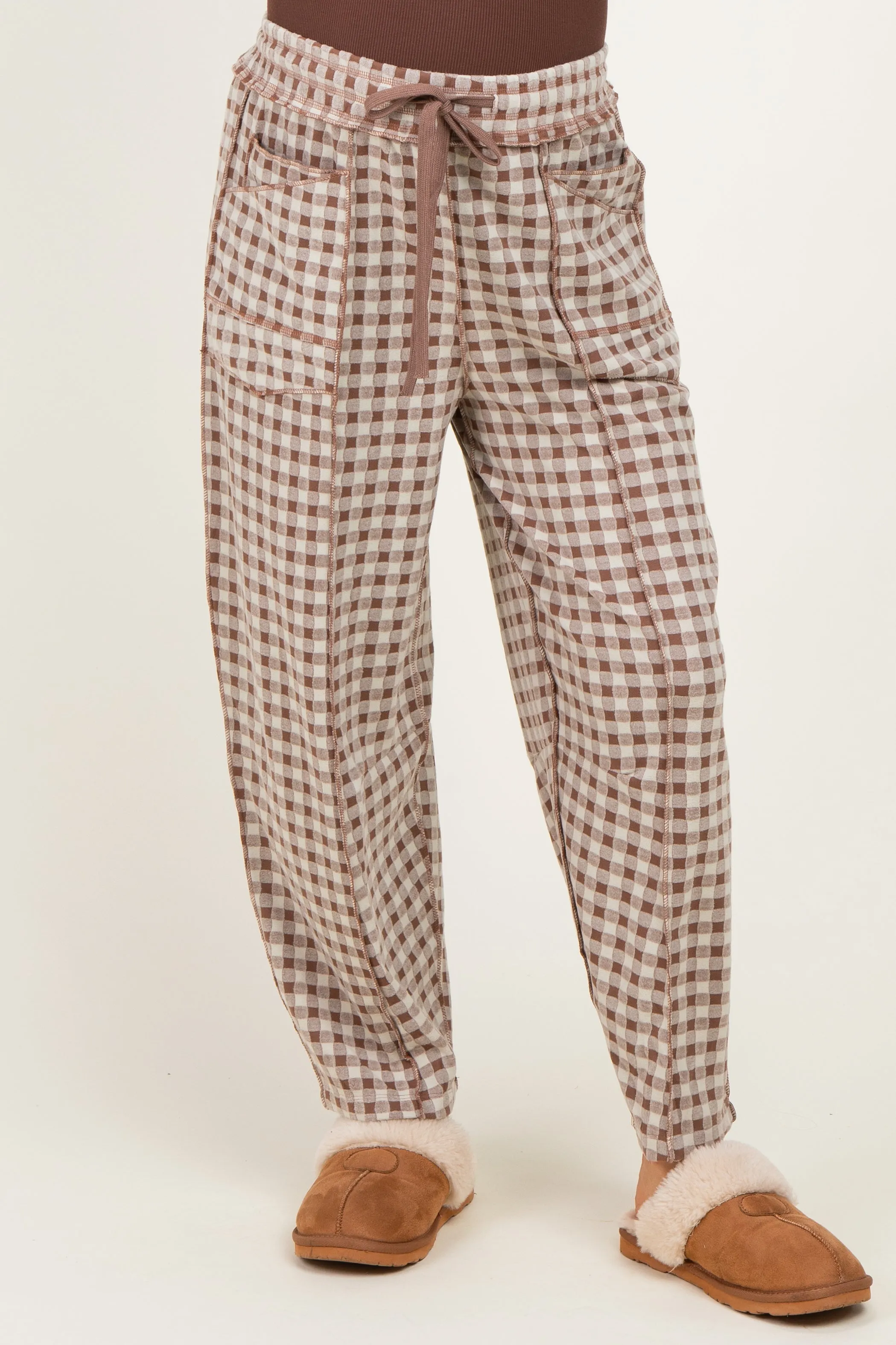 Mocha Gingham Barrel Leg Maternity Pants sold by Pinkblush product image thumbnail 2