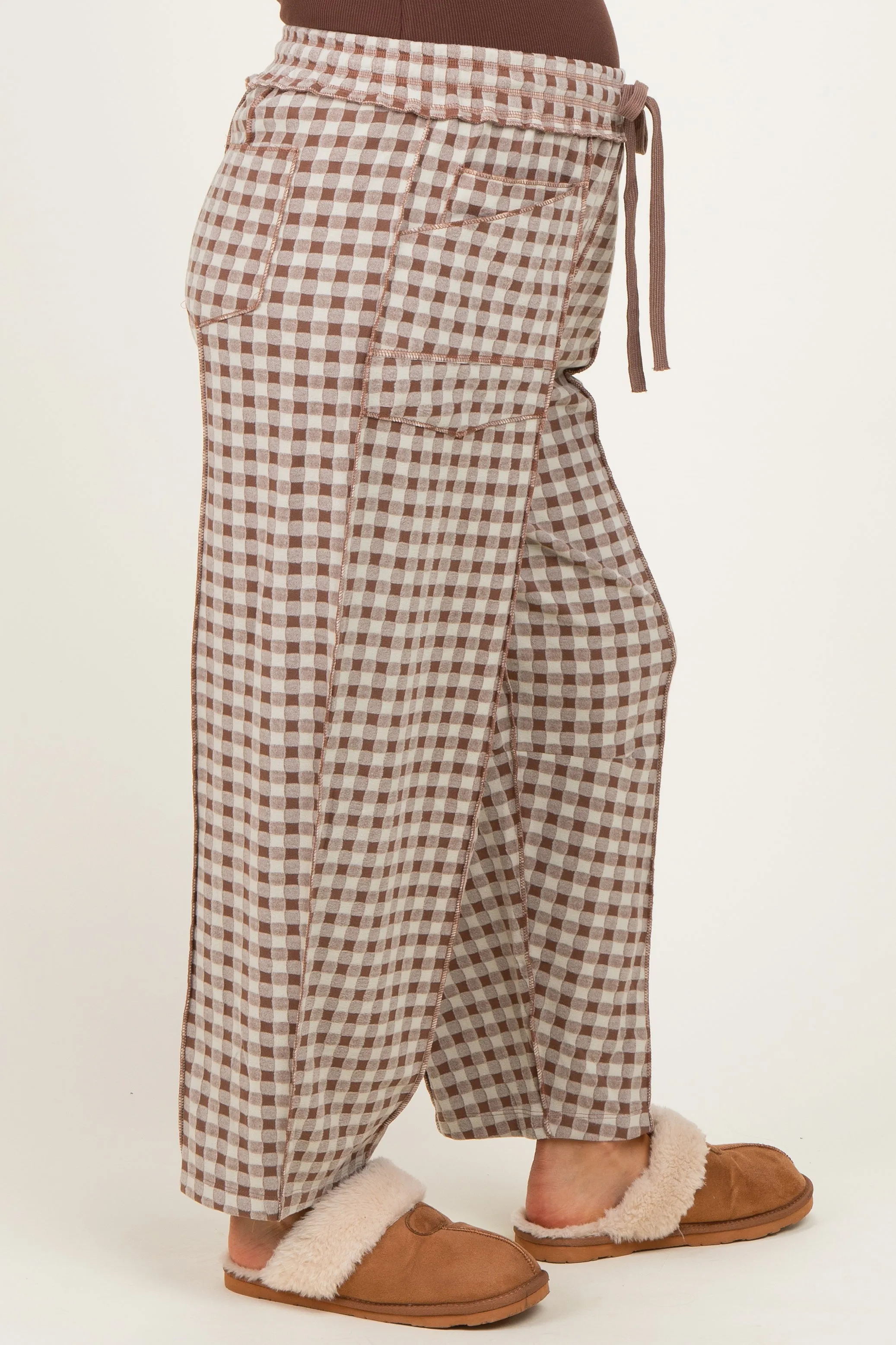 Mocha Gingham Barrel Leg Maternity Pants sold by Pinkblush product image thumbnail 3