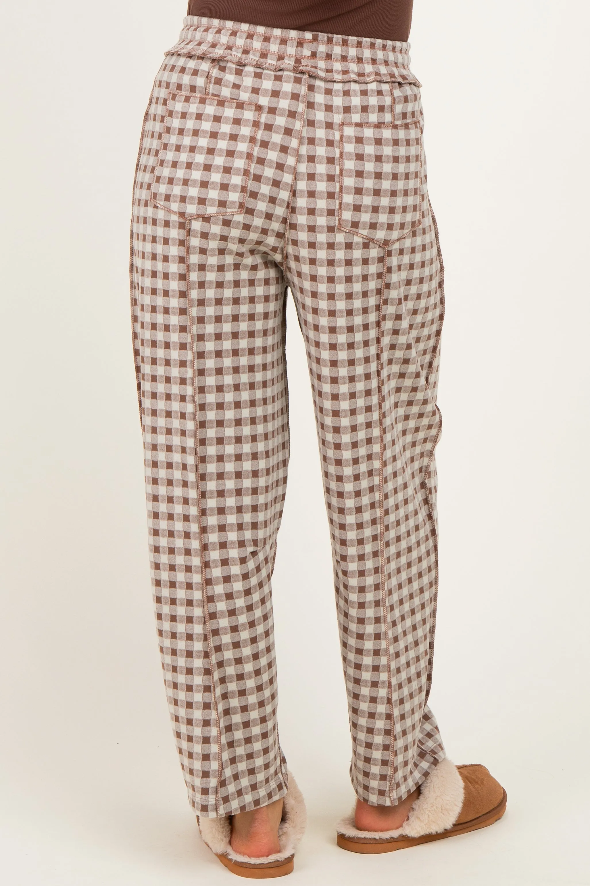 Mocha Gingham Barrel Leg Maternity Pants sold by Pinkblush product image thumbnail 4