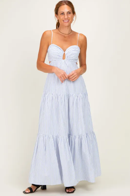 White Striped Cutout Tie Back Maxi Dress made by Aakaa