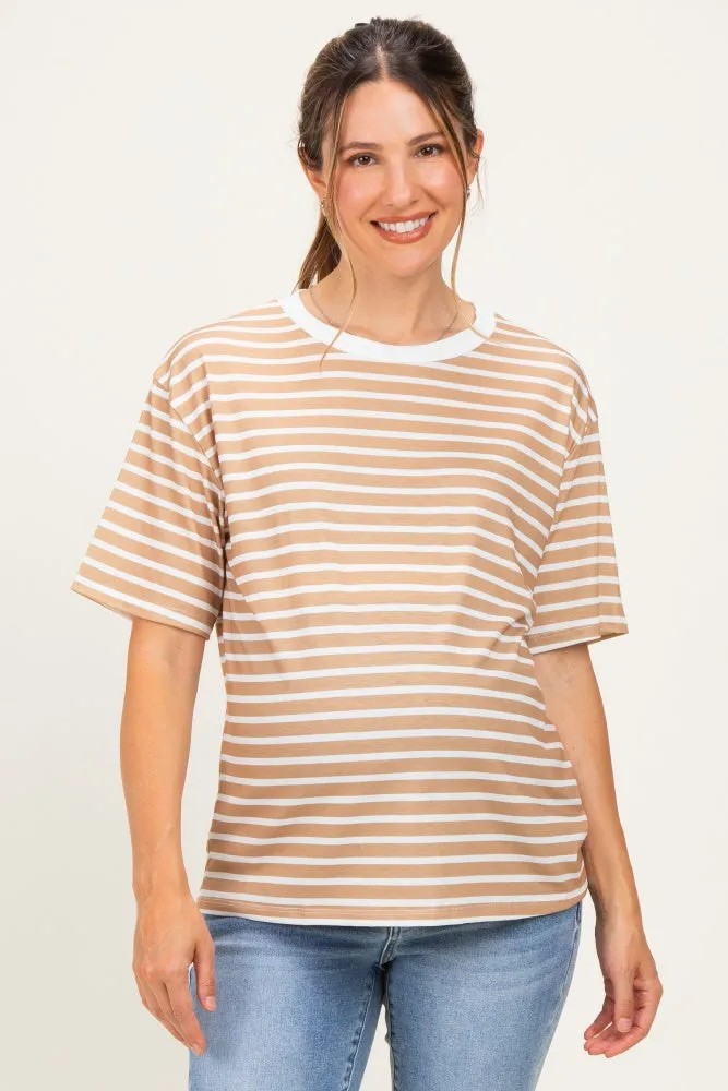 Tan Ivory Stripe Relaxed Fit Maternity Tee sold by Pinkblush