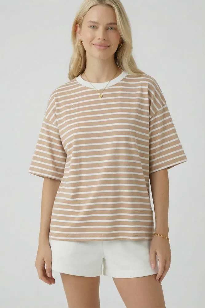 Tan Ivory Stripe Relaxed Fit Maternity Tee sold by Pinkblush product image thumbnail 5