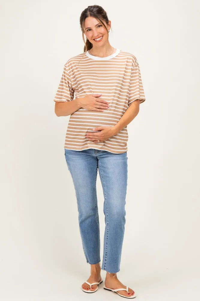 Tan Ivory Stripe Relaxed Fit Maternity Tee sold by Pinkblush product image thumbnail 2