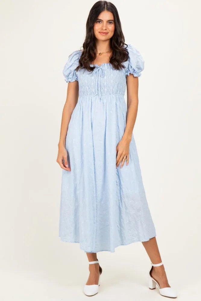 Blue Square Neck Puff Sleeve Maternity Midi Dress sold by Pinkblush product image thumbnail 4