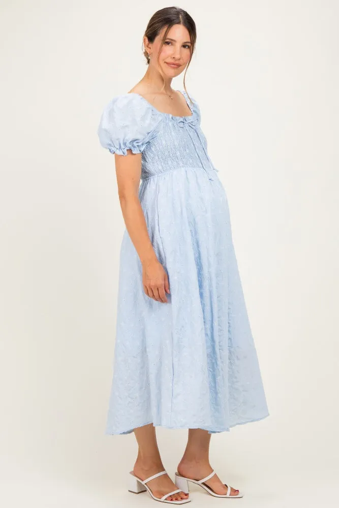 Blue Square Neck Puff Sleeve Maternity Midi Dress sold by Pinkblush product image thumbnail 2