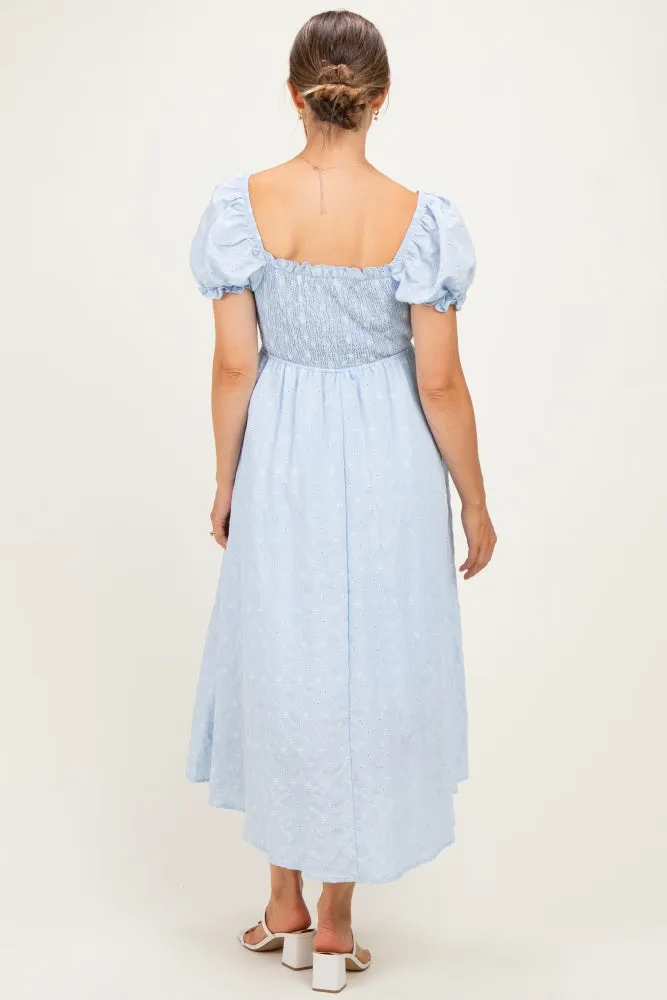 Blue Square Neck Puff Sleeve Maternity Midi Dress sold by Pinkblush product image thumbnail 3