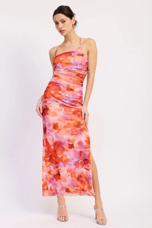 Multi Floral One Shoulder Ruched Dress made by emory park