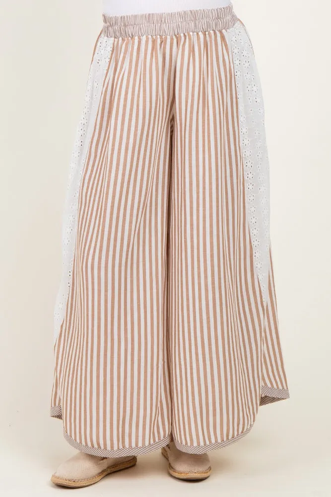 Caramel Stripe Eyelet Lace Maternity Wide Leg Pant sold by Pinkblush product image thumbnail 2
