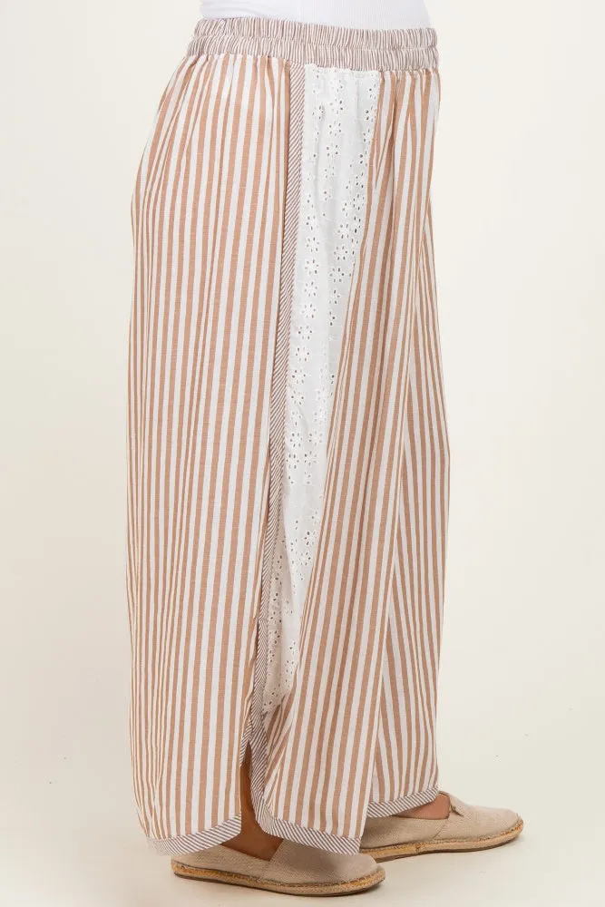 Caramel Stripe Eyelet Lace Maternity Wide Leg Pant sold by Pinkblush product image thumbnail 3