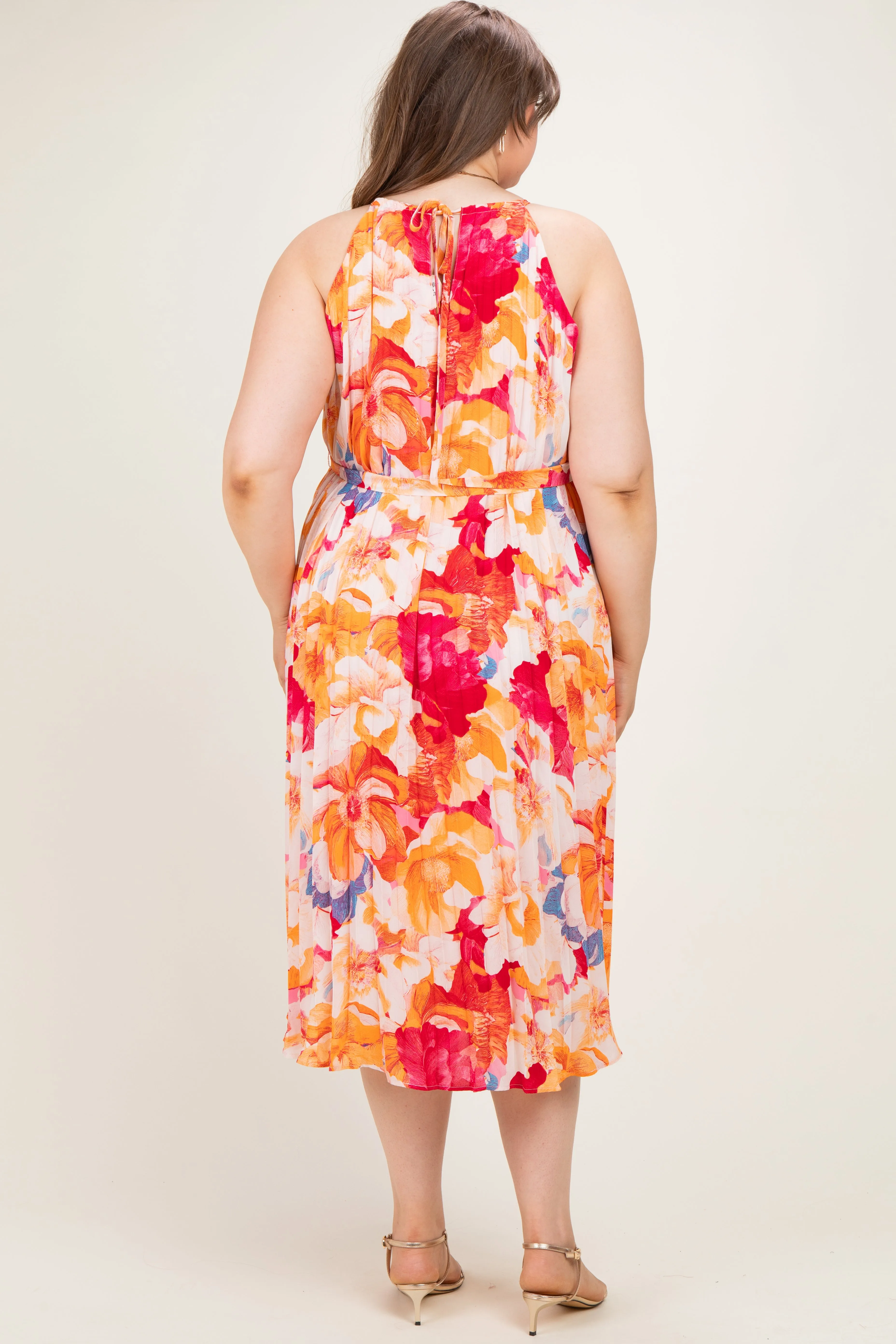 Coral Floral Pleated Maternity Plus Midi Dress sold by Pinkblush product image thumbnail 4