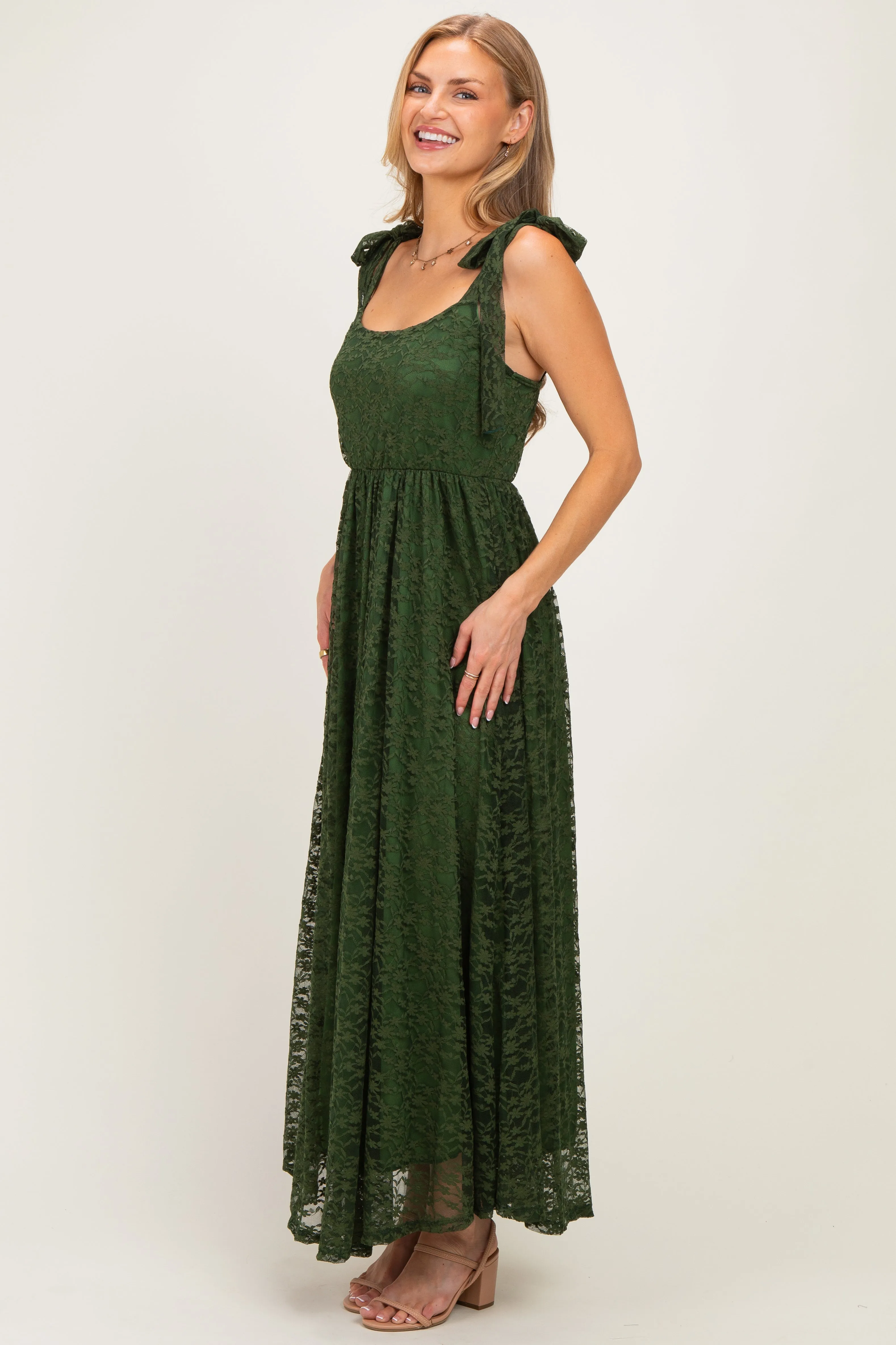 Olive Sleeveless Lace Maxi Dress sold by Pinkblush product image thumbnail 2