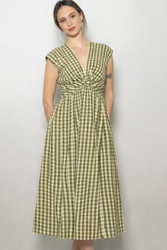 Olive Gingham Twist Front Midi Dress sold by Pinkblush product image thumbnail 2
