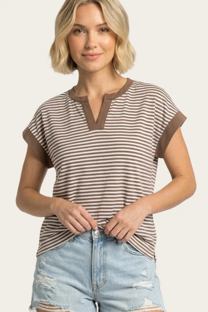 Mocha Striped Contrast Trim Top sold by Pinkblush product image thumbnail 2