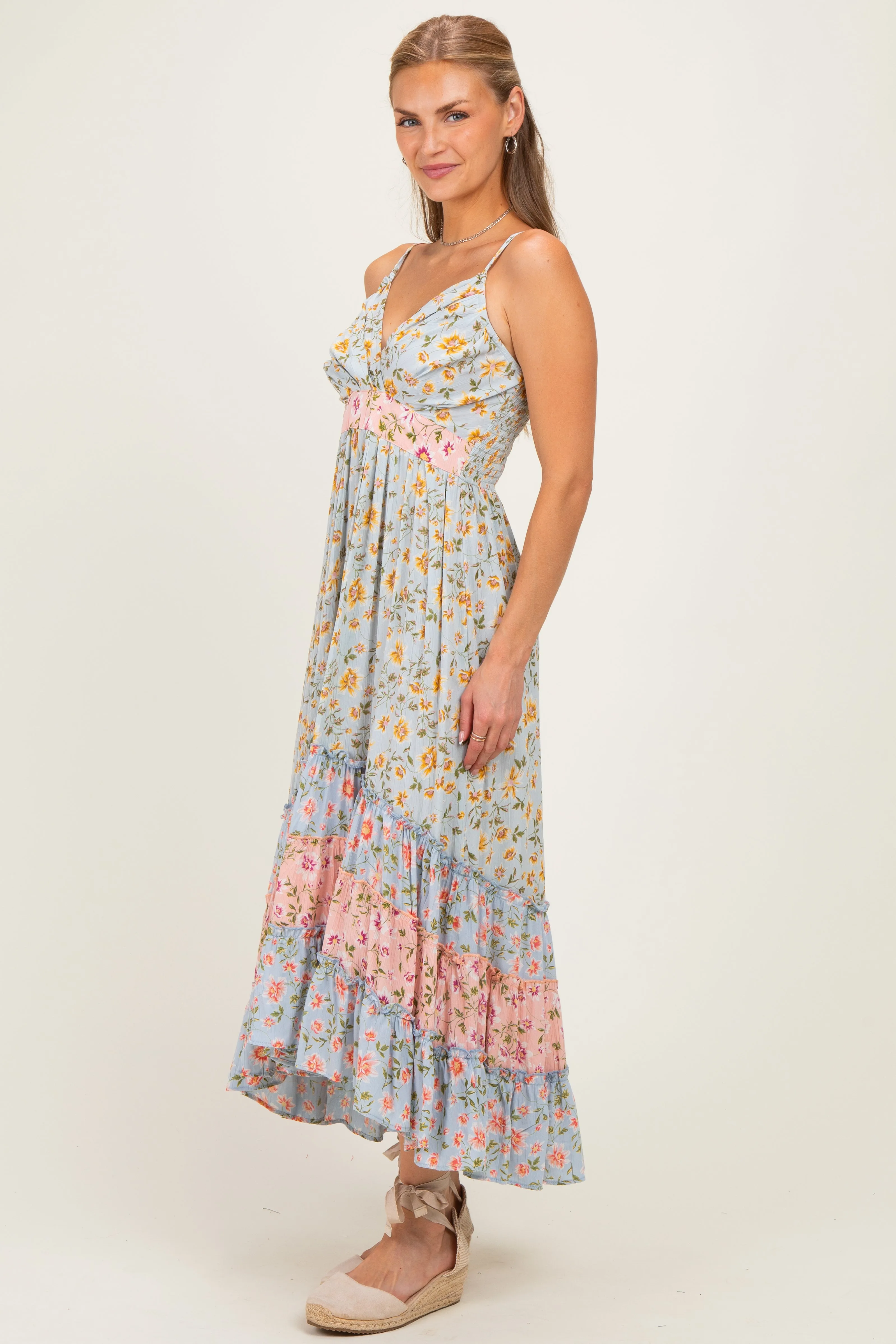 Multicolor Floral Colorblock Ruffle Tiered Midi Dress sold by Pinkblush product image thumbnail 2
