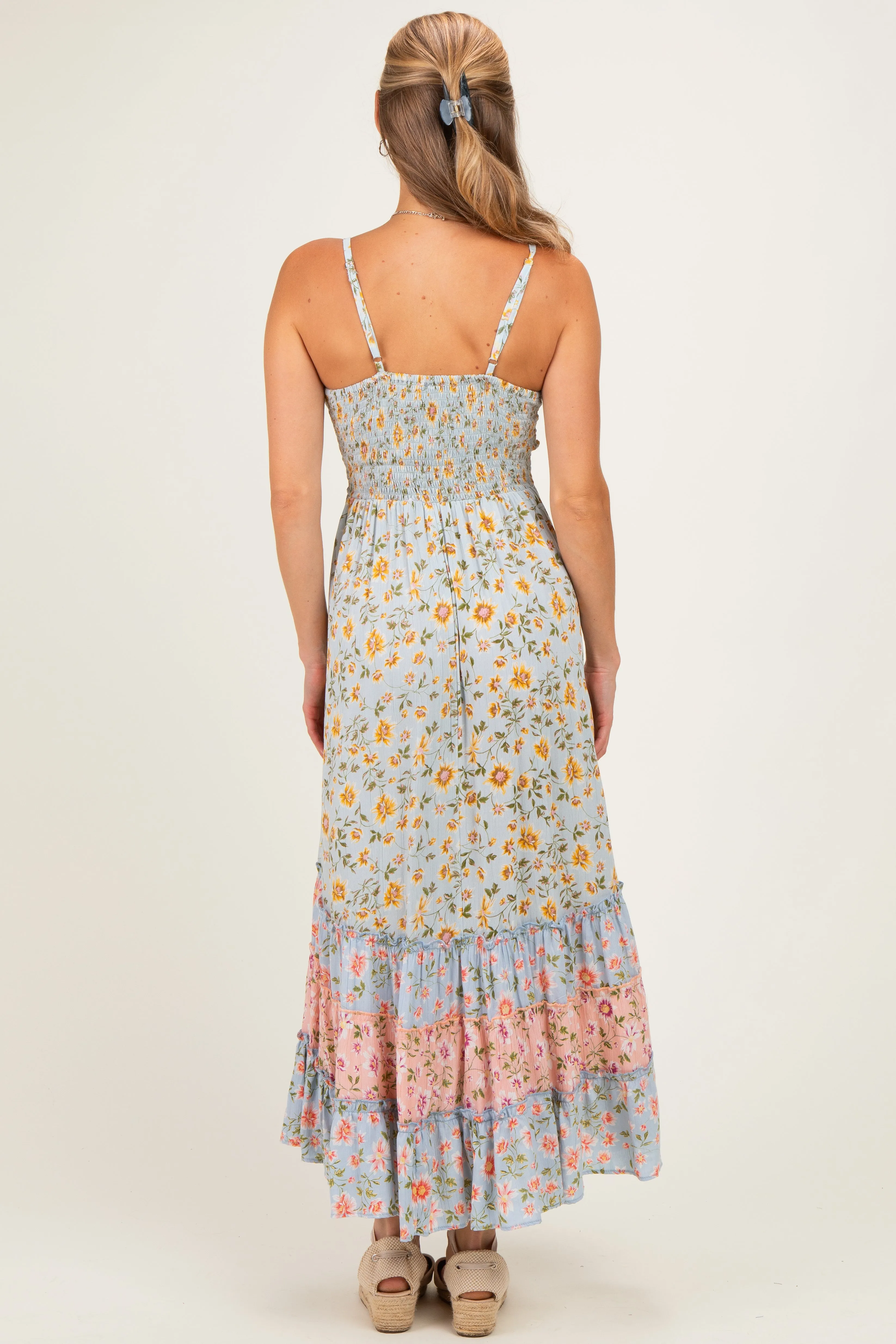 Multicolor Floral Colorblock Ruffle Tiered Midi Dress sold by Pinkblush product image thumbnail 3