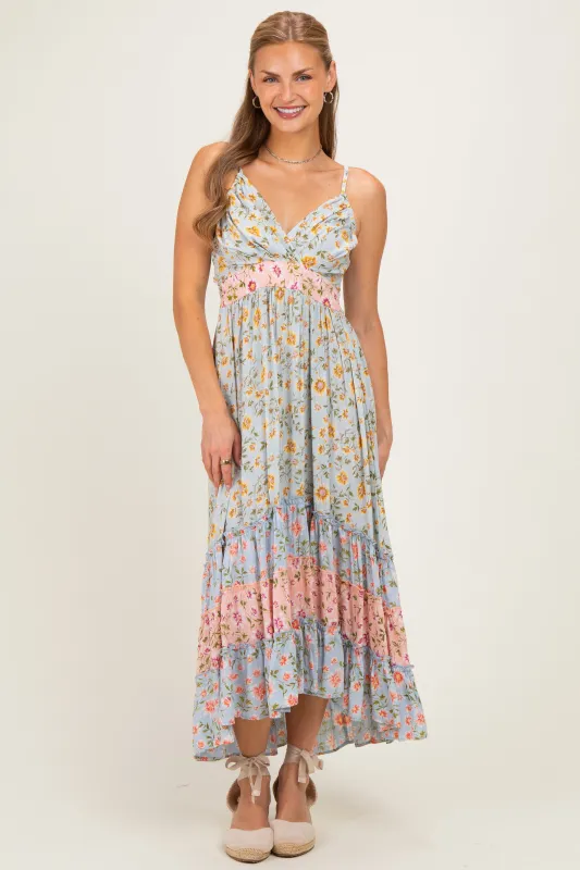 Multicolor Floral Colorblock Ruffle Tiered Midi Dress made by Angie