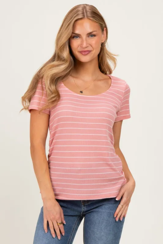 Pink Stripe Ruching Short Sleeve Top made by Pinkblush