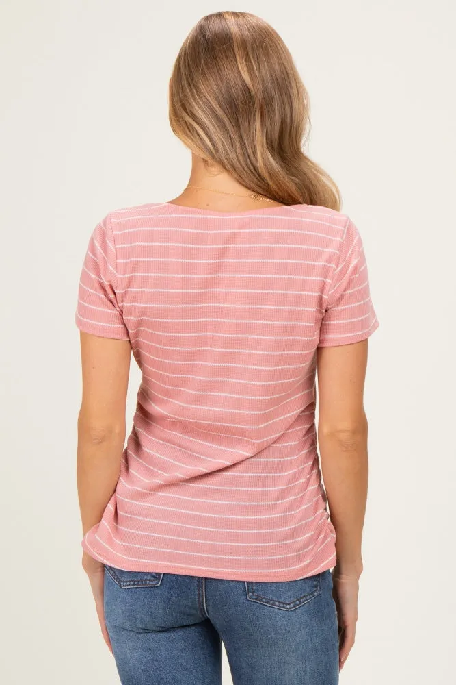 Pink Stripe Ruching Short Sleeve Top sold by Pinkblush product image thumbnail 3