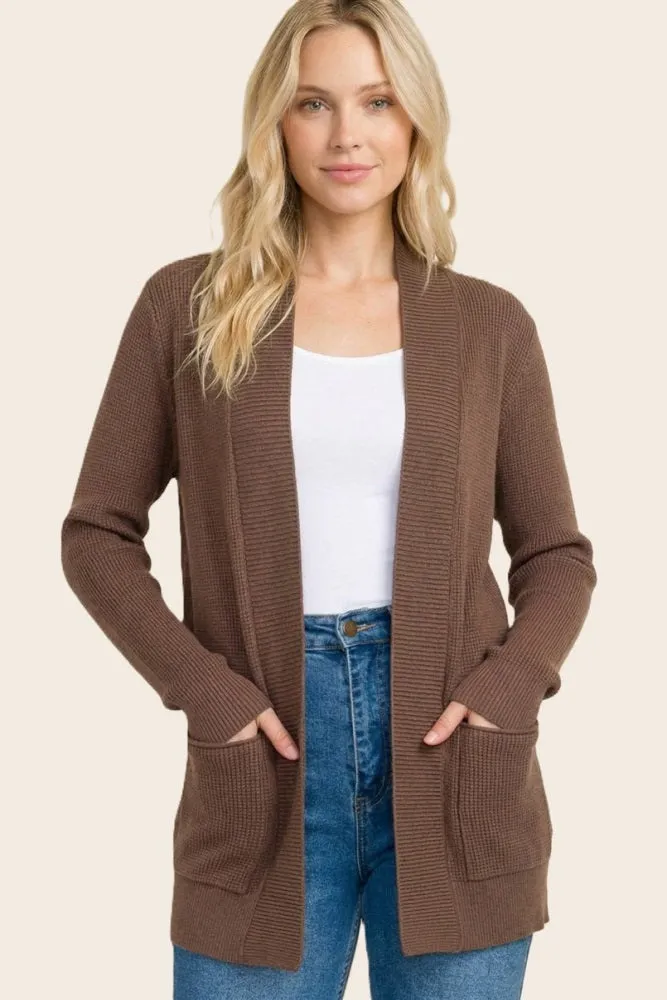 Chocolate Mini Waffle Knit Sweater Cardigan sold by Pinkblush product image thumbnail 2