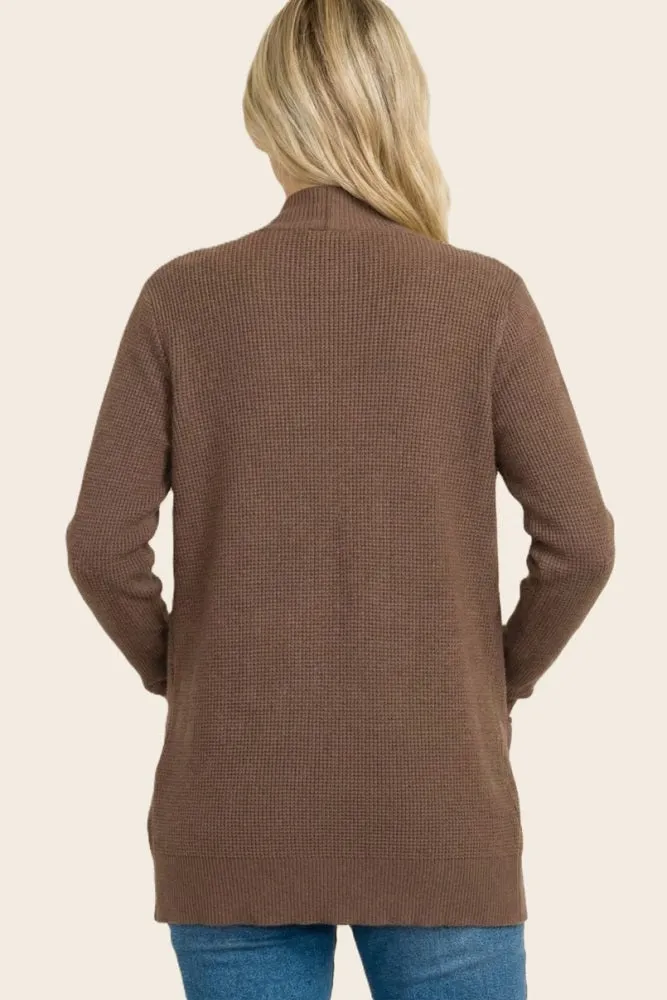 Chocolate Mini Waffle Knit Sweater Cardigan sold by Pinkblush product image thumbnail 3