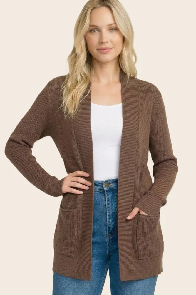 Chocolate Mini Waffle Knit Sweater Cardigan sold by Pinkblush