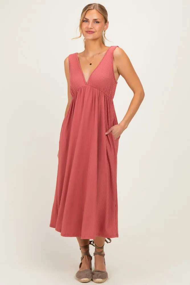 Mauve Sleeveless Ribbed Knit A-Line Midi Dress sold by Pinkblush