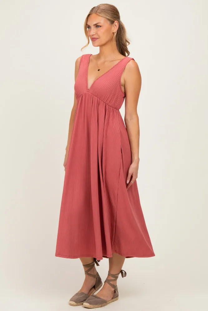 Mauve Sleeveless Ribbed Knit A-Line Midi Dress sold by Pinkblush product image thumbnail 2