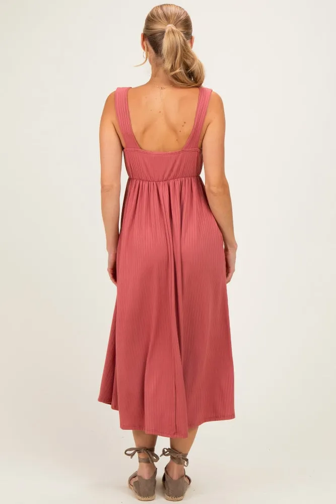 Mauve Sleeveless Ribbed Knit A-Line Midi Dress sold by Pinkblush product image thumbnail 3