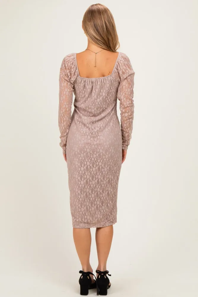 Mocha Lace Long Sleeve Midi Dress sold by Pinkblush product image thumbnail 3