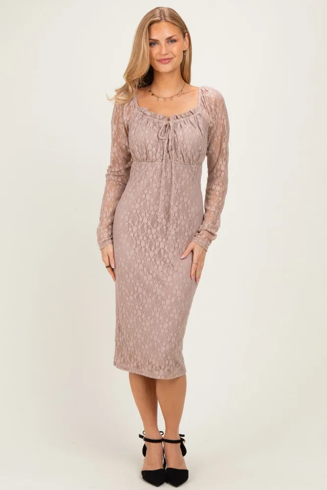 Mocha Lace Long Sleeve Midi Dress sold by Pinkblush