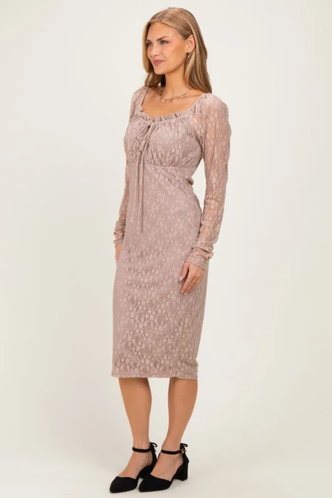 Mocha Lace Long Sleeve Midi Dress sold by Pinkblush product image thumbnail 2