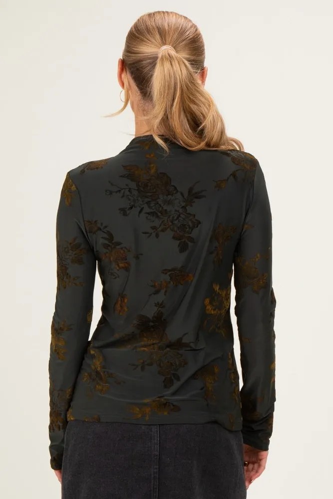 Olive Velvet Floral Mock Neck Top sold by Pinkblush product image thumbnail 4