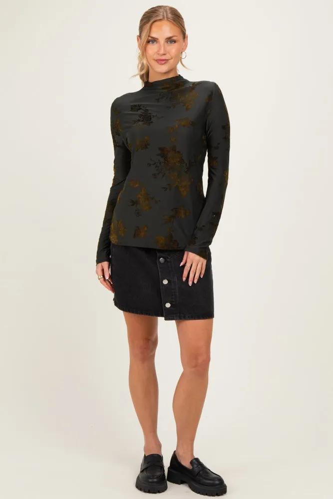 Olive Velvet Floral Mock Neck Top sold by Pinkblush product image thumbnail 2