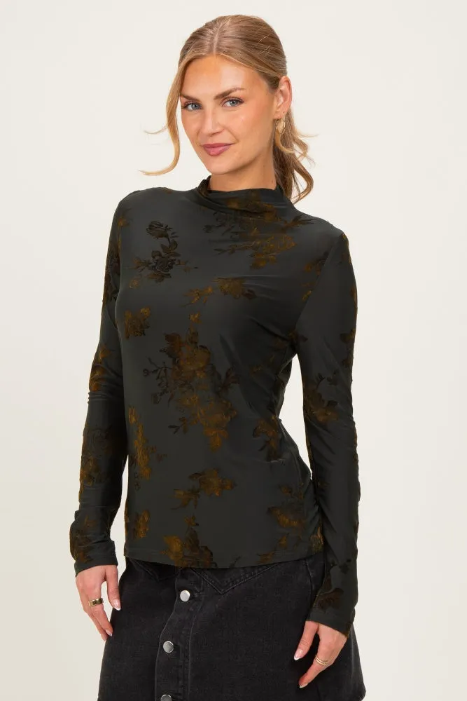 Olive Velvet Floral Mock Neck Top sold by Pinkblush product image thumbnail 3
