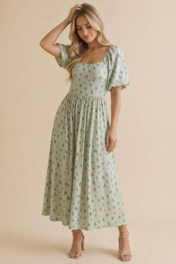 Sage Floral Square Neck Puff Sleeve Dress sold by Pinkblush product image thumbnail 5
