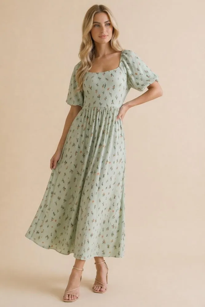 Sage Floral Square Neck Puff Sleeve Dress sold by Pinkblush product image thumbnail 2