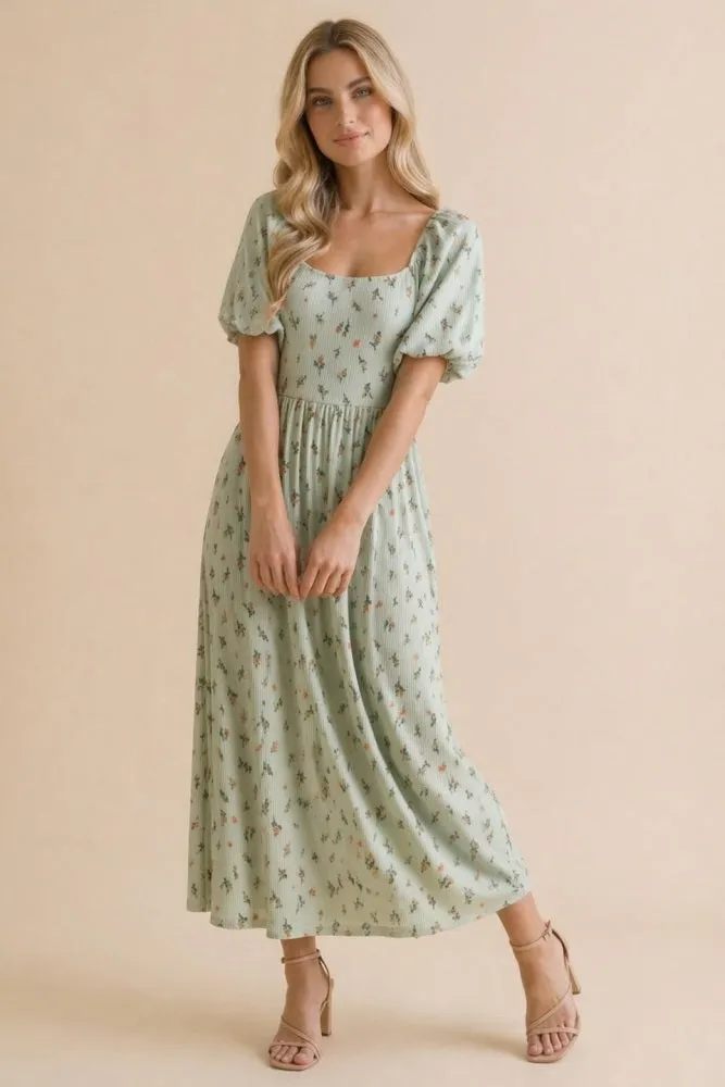 Sage Floral Square Neck Puff Sleeve Dress sold by Pinkblush product image thumbnail 3