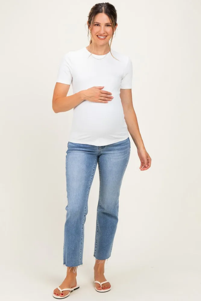 Off White Brushed Ribbed Knit Maternity Crewneck Tee sold by Pinkblush product image thumbnail 2