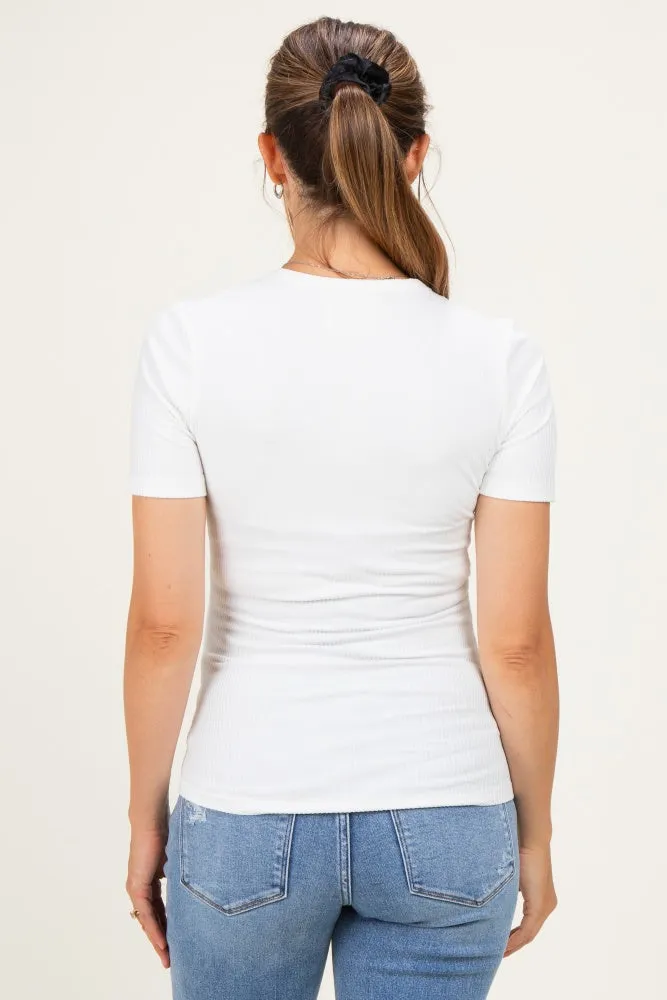 Off White Brushed Ribbed Knit Maternity Crewneck Tee sold by Pinkblush product image thumbnail 4