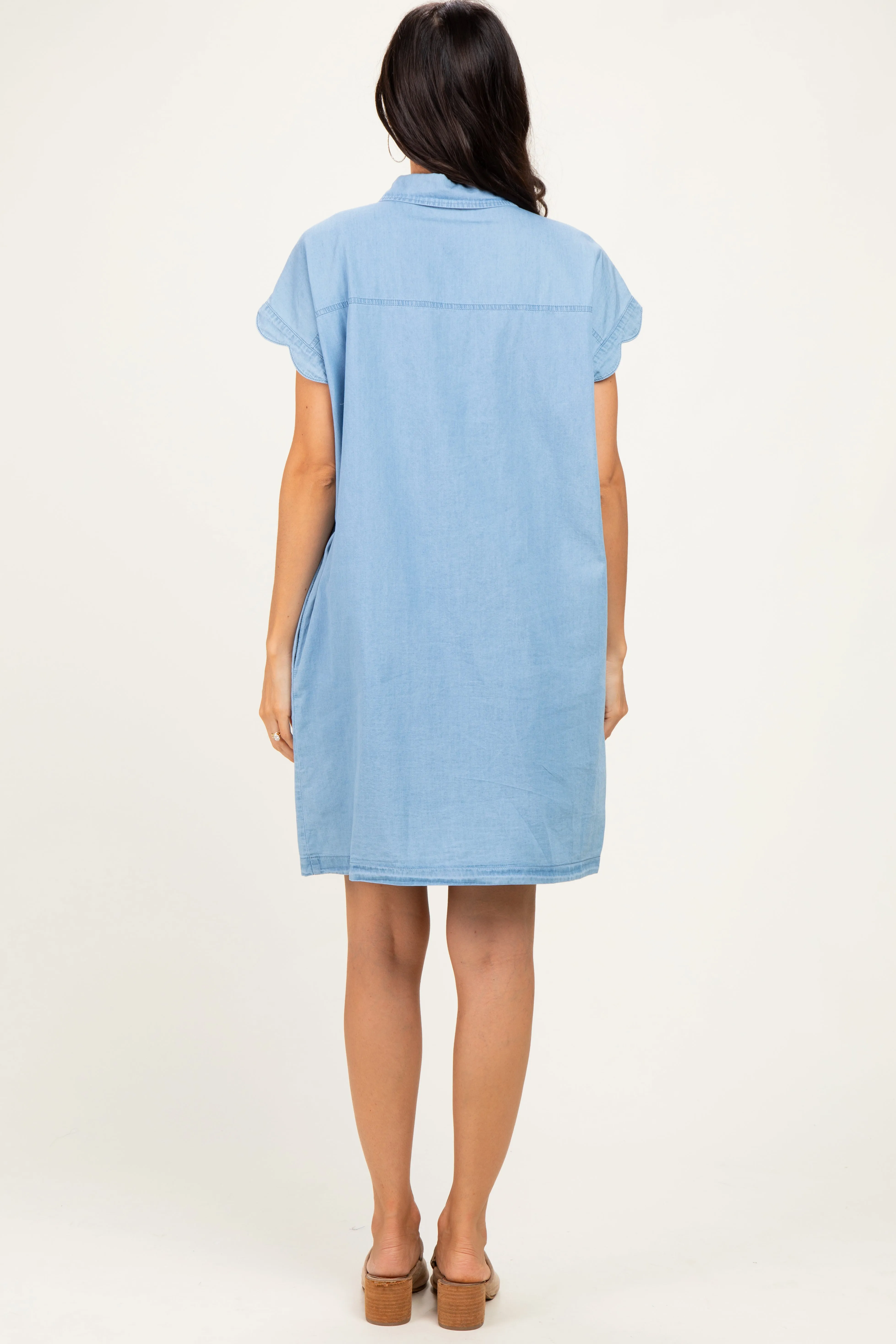 Light Denim Scallop Trim Mini Shirt Dress sold by Pinkblush product image thumbnail 4
