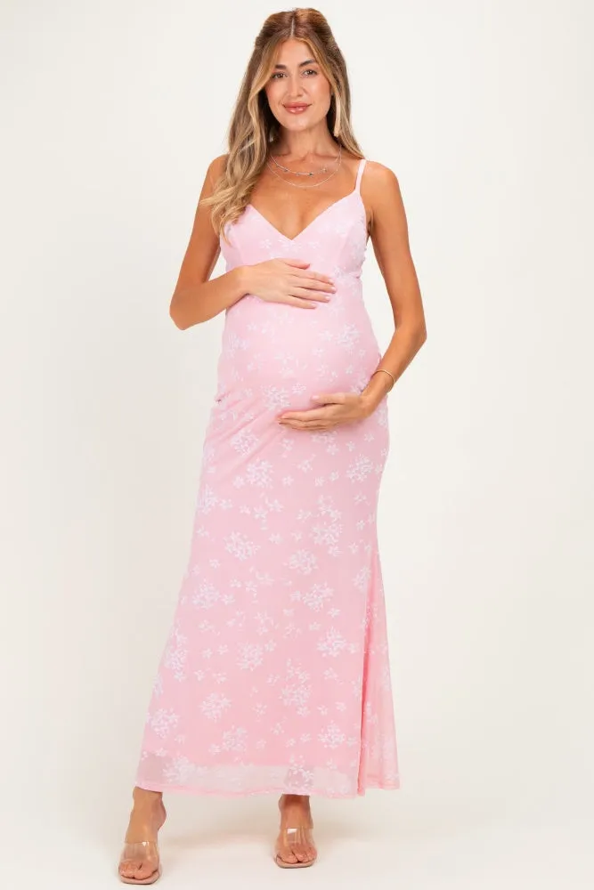 Pink Floral Sleeveless V-Neck Maternity Maxi Dress sold by Pinkblush