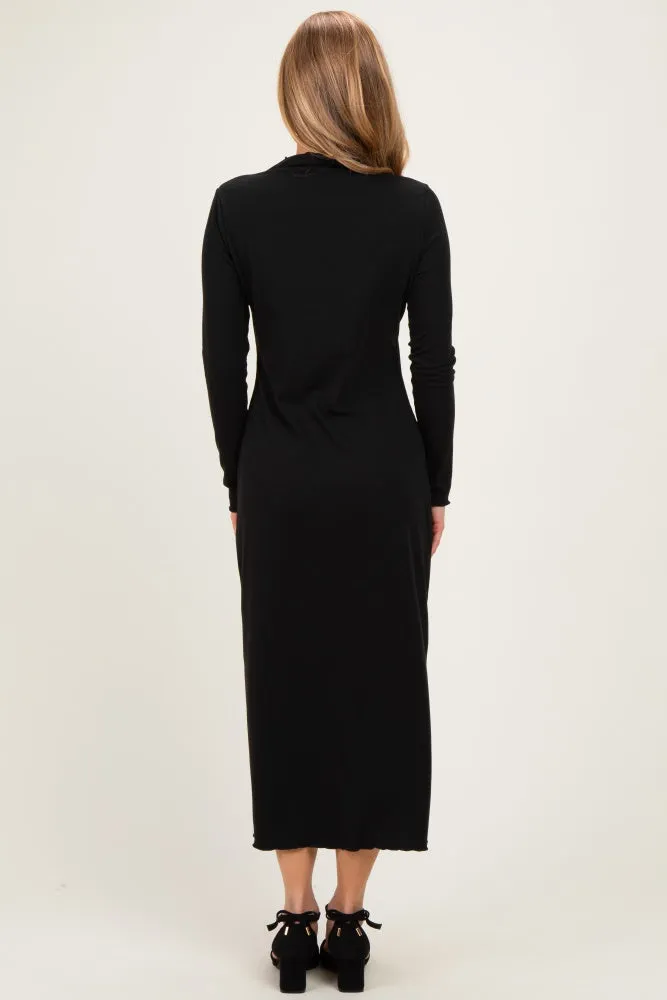 Black Ruffle Mock Neck Long Sleeve Midi Dress sold by Pinkblush product image thumbnail 3