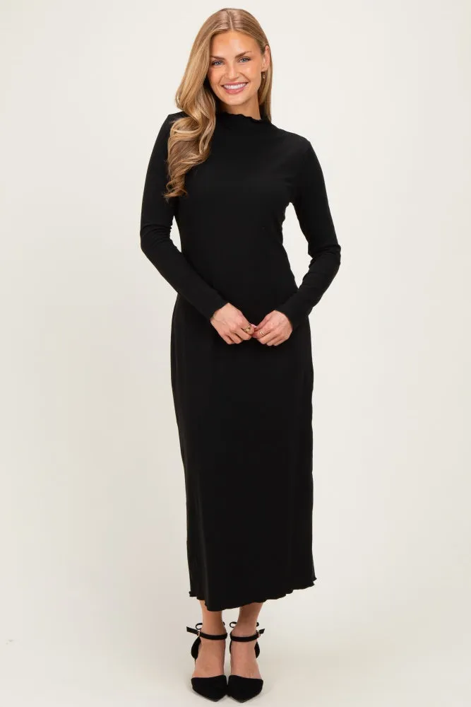Black Ruffle Mock Neck Long Sleeve Midi Dress sold by Pinkblush