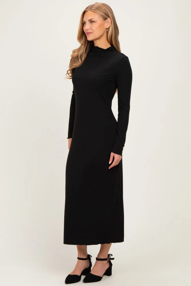 Black Ruffle Mock Neck Long Sleeve Midi Dress sold by Pinkblush product image thumbnail 2