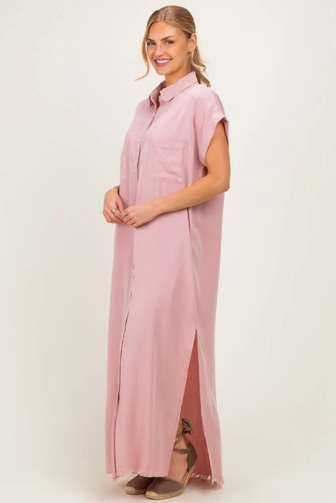 Pink Chambray Maxi Shirt Dress sold by Pinkblush product image thumbnail 3